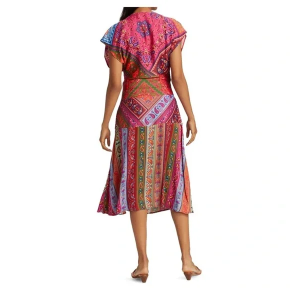 Farm Rio Colorful Bandana Tie Waist Midi dress size L - Picture 5 of 11